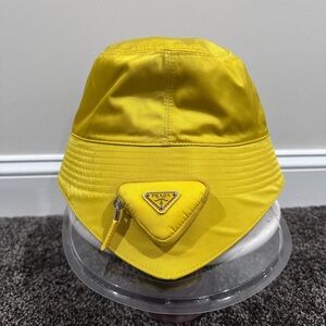 Prada Yellow Re-Nylon Triangle Pouch Logo Bucket Hat